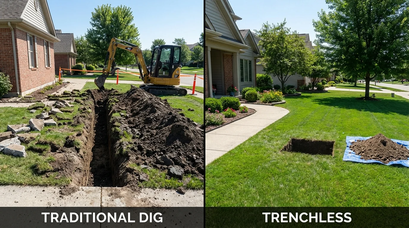 Trenchless sewer repair with minimal yard damage versus traditional excavation in Ohatchee, AL
